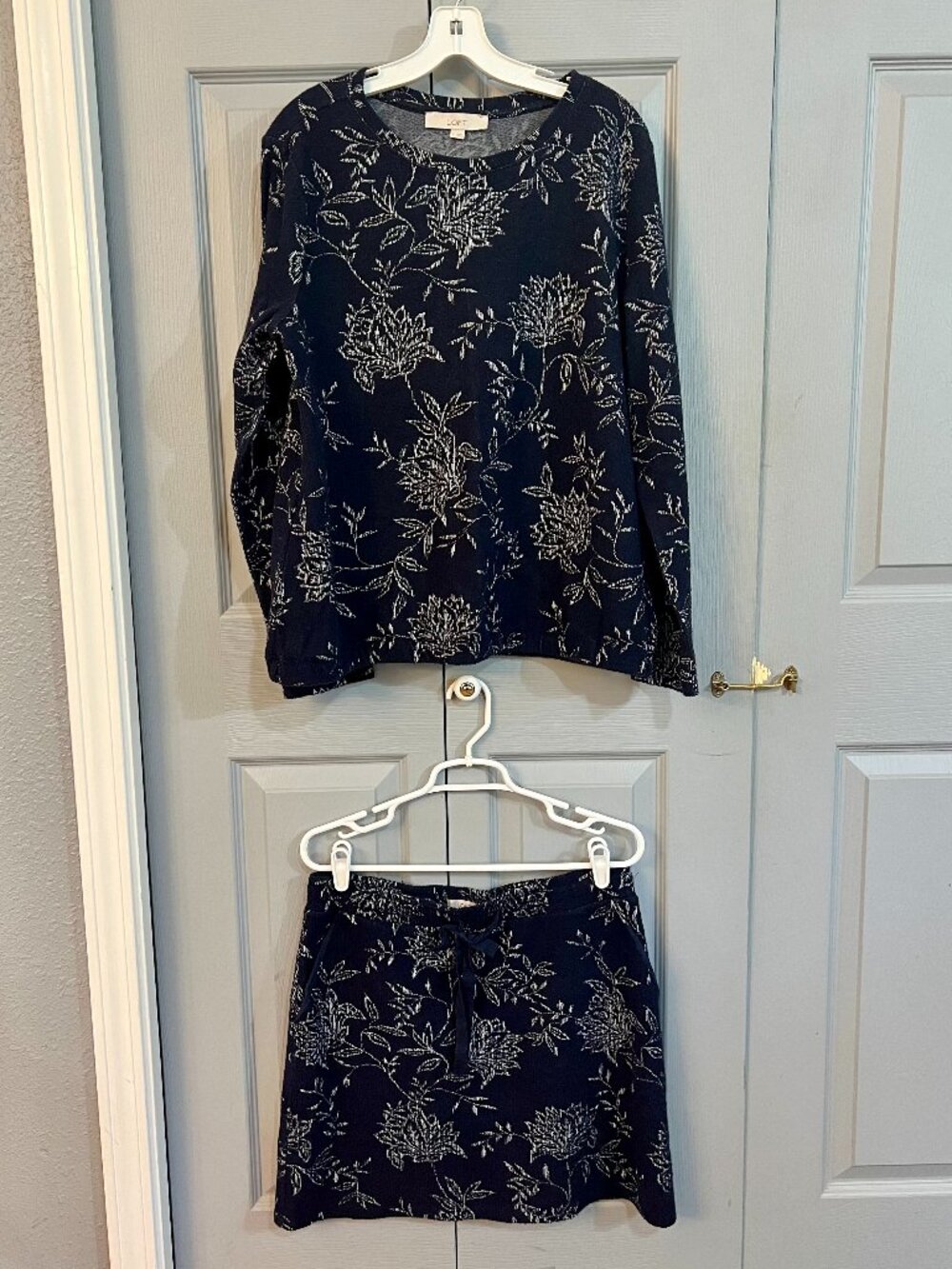 LOFT Navy Blue & White Floral, Top and Skirt Set